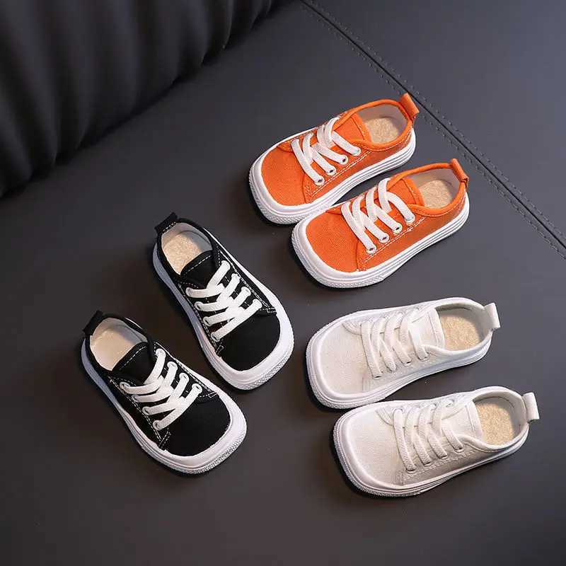 Childrens sports canvas shoes lace up girls flat bottomed boys casual shoes childrens non slip comfortable sports shoes childrens tennis shoes W250407