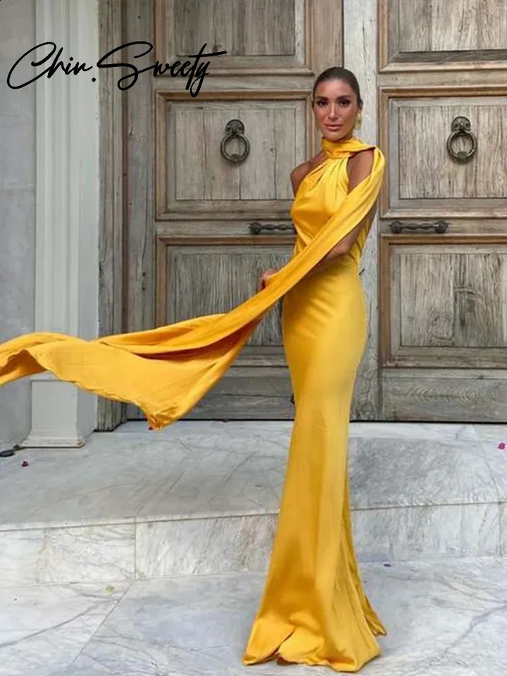 Party Satin Ribbon Halter Evening Dress Women Sexy Backless Off Shoulder Sleeveless Solid Long Female Dresses Lady Robes