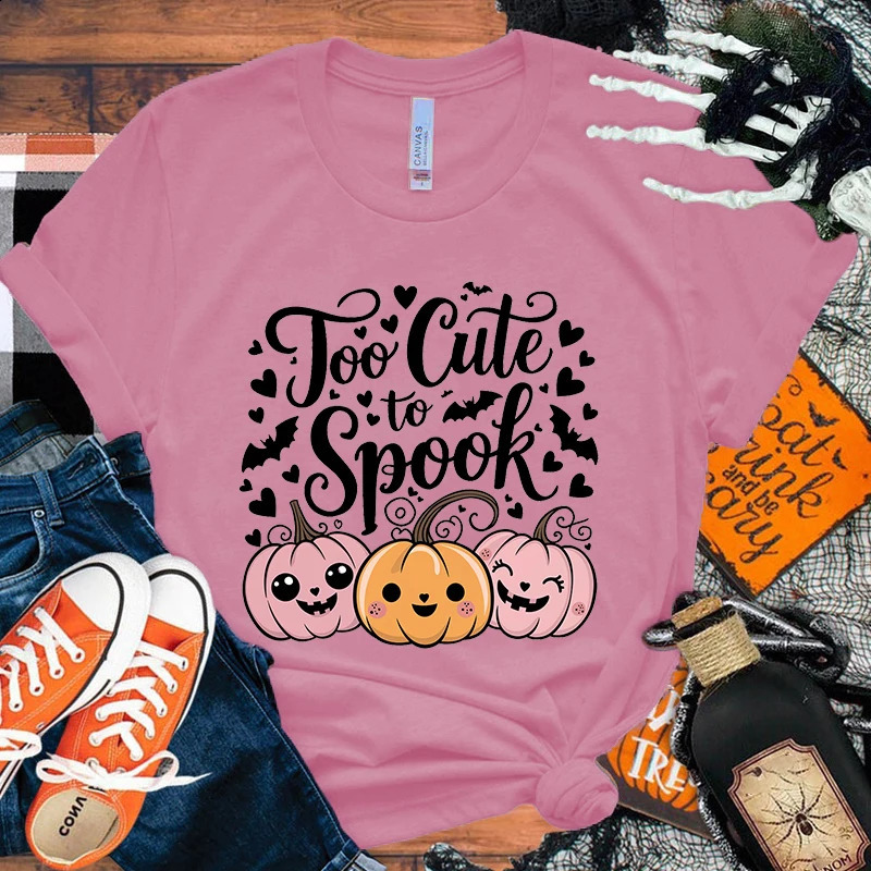The Halloween pumpkin is too cute to make people shudder. Womens printed T-shirt summer T-shirt Harajuku casual round neck short sleeved shirt 240829