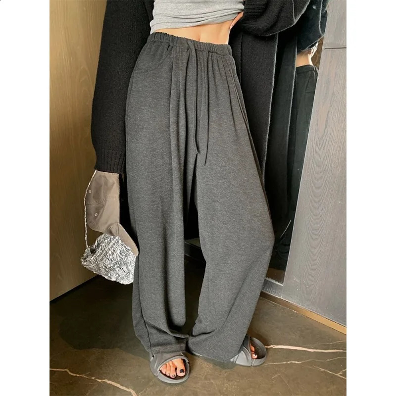 oversized gray womens sports pants jogging Korean fashion wide leg bag casual Haruku Trouser hiphop
