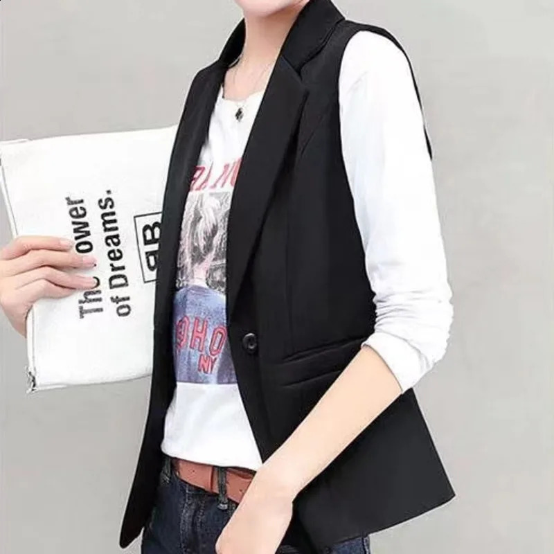 Wxw5112 black jacket womens lapel office sleeveless jacket womens single button jacket womens jacket 240828