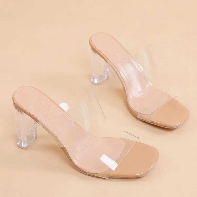 New Arrival Transparent high heels womens square insoles summer shoes womens transparent high pump wedding jelly Butty Damskie shoelace slider T250110