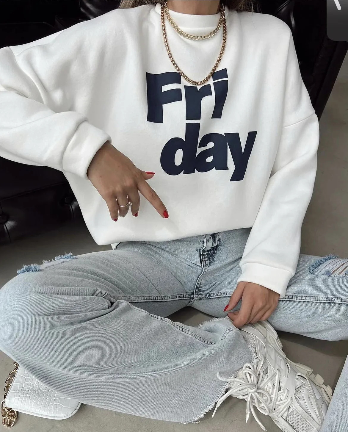 Hirssionsan SpringAutumn Casual Friday Alphabet Printed Sportswear Womens Soft ONeck Retro Floral Top 240827