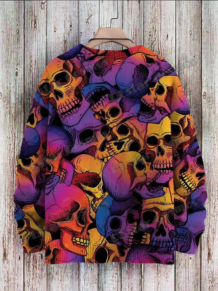Halloween Skeleton Rainbow Art Pattern 3D Printing Mens Knitted Pullover Winter Neutral Casual Knitted Pullover Sweater ZZM133 240829