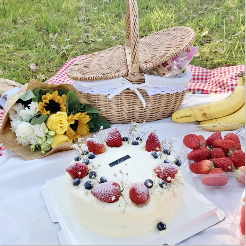 Handmade large wicker basket picnic willow woven storage with handle outdoor fruit container 240828
