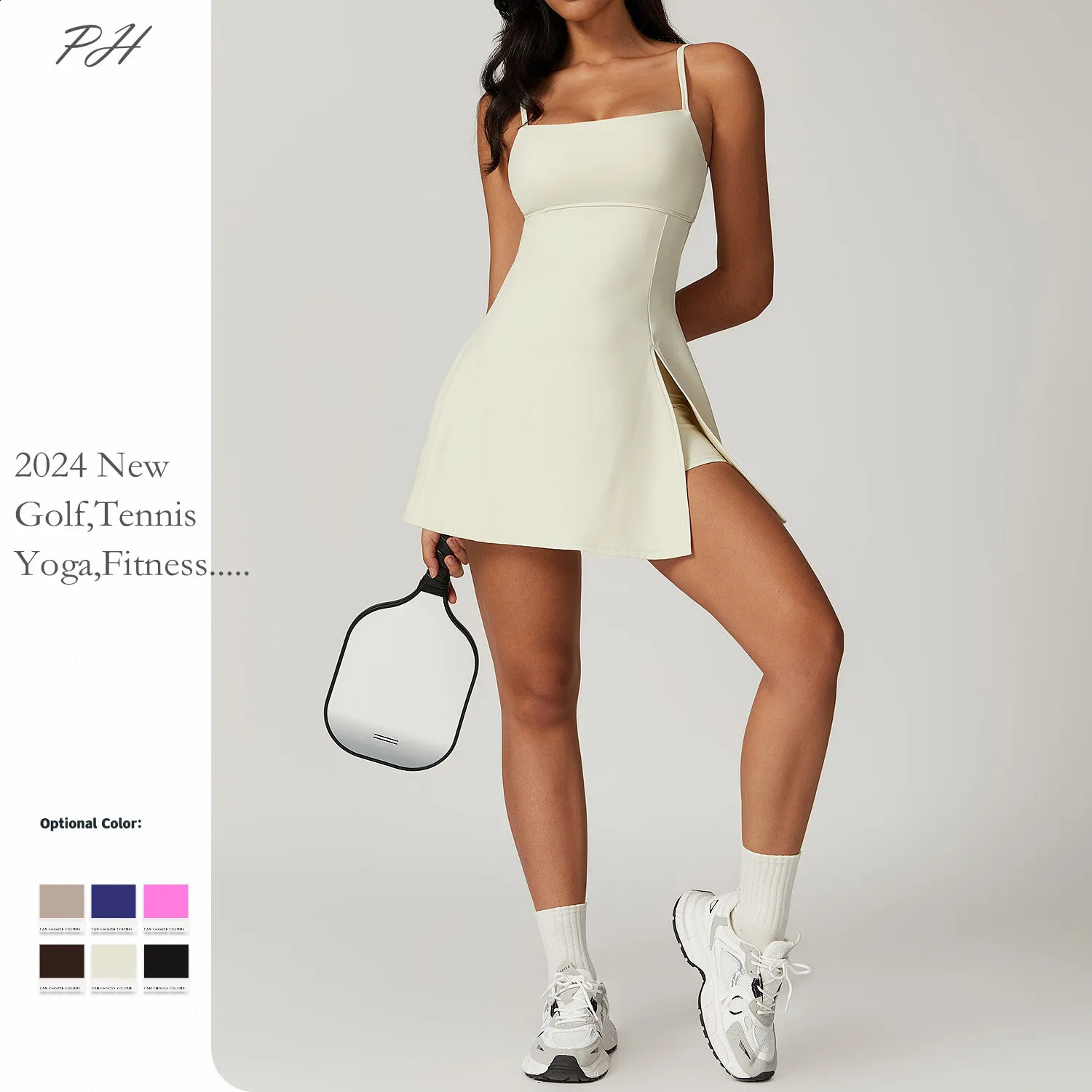 Womens Tennis Golf Dress Yoga Sport Skirts Sexy Sleeveless Bodysuit With Shorts Badminton Sport Outfit Fitness Gym Clothes 240828