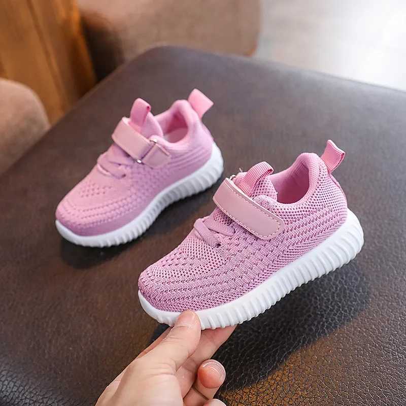 Mesh solid color childrens sports shoes for boys and girls fashionable soft soled thick flat sports shoes for children breathable Veo outdoor shoes W2