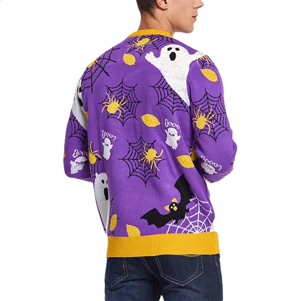 Mens knitted sweater Halloween pumpkin print long sleeved skydiving autumn casual pull-up top mens clothing letter sweater 240829