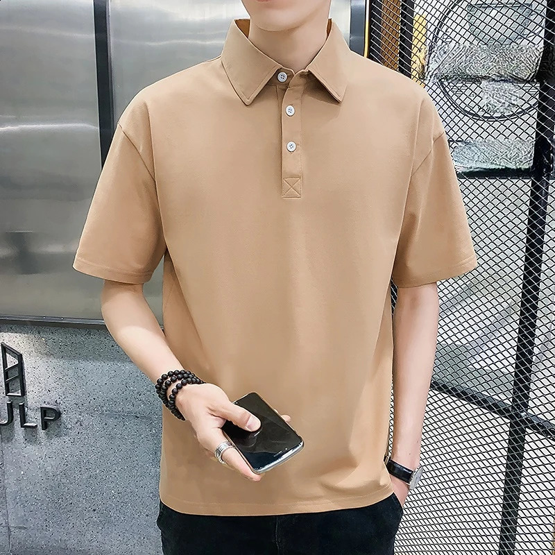 Polo shirt mens solid color fashionable breathable thin polo collar oversized 240828