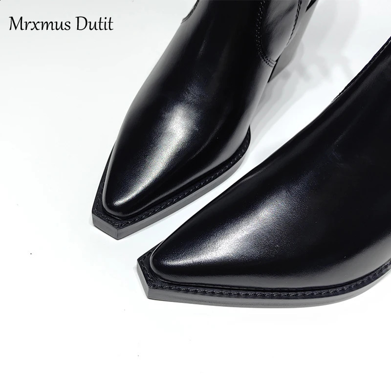 Mrxmus Duty Womens Autumn and Winter Leather Coarse Toe Pointed Boots Simple Fashion Shoes Womens Fashion Shoes 240827