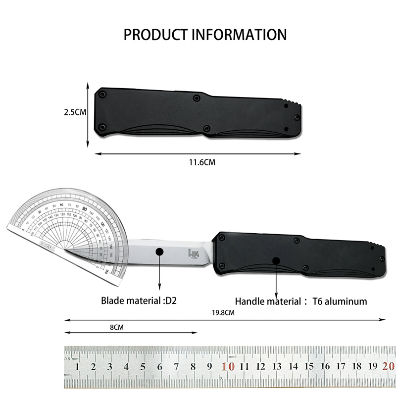Quality H&K 14800 Utility OTF Tactical Hunting Pocket Knife S D2 Blade Aluminium Alloy Handle EDC Multi-Tool Portable Survival Combat Military 3300 14