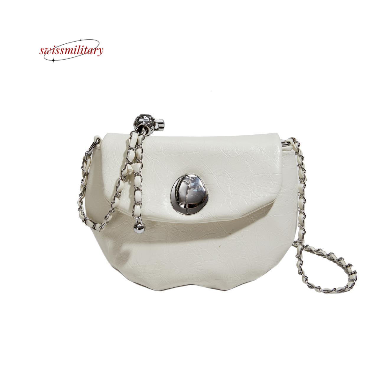 Swissmilitary Silver pleated for women 2024 new niche design chain shoulder crossbody bag, high-end and fashionable saddle bag #27