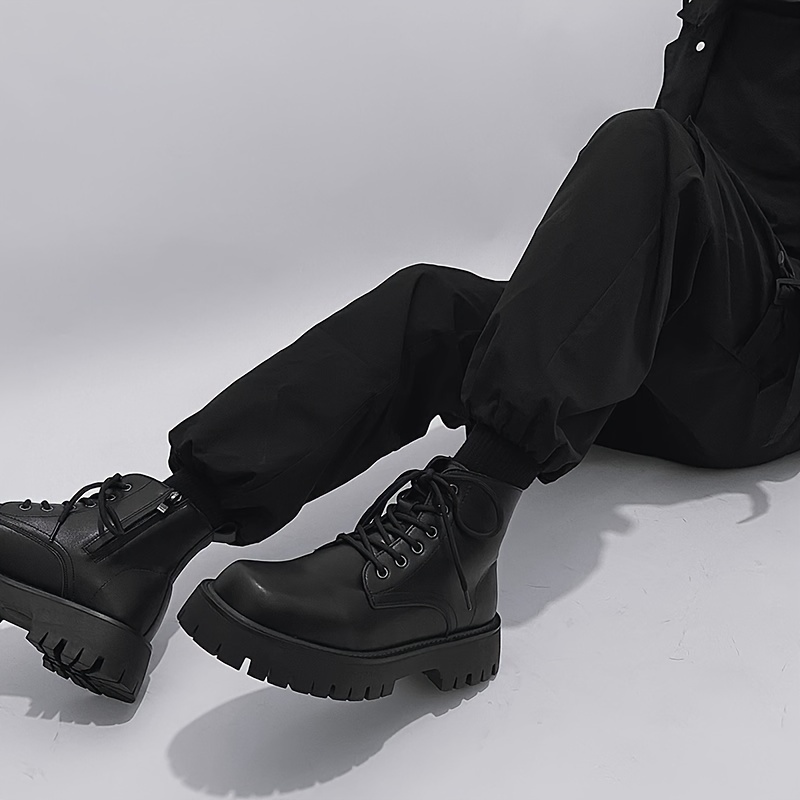 Men's Fashion Round Toe High Top Boots Martin Boots- Waterproof PU Upper, Non-slip PVC Sole, EVA Insole, Side Zipper Closure,Casual, Outdoor Acti