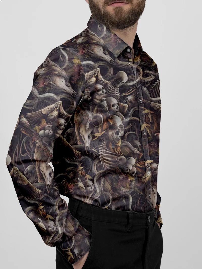 Spring and Autumn Outdoor Halloween Mens Casual Ghost Pumpkin Pattern Boat Neck Button Long Sleeve Pattern Costu Top 240829