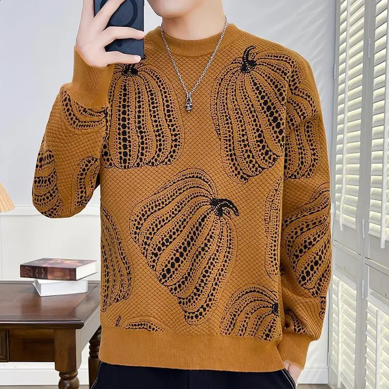 Autumn/Winter Warm Pumpkin Printed Sweater Mens Fashion Knitted Pulled High End Mens Christmas Sweater 240829
