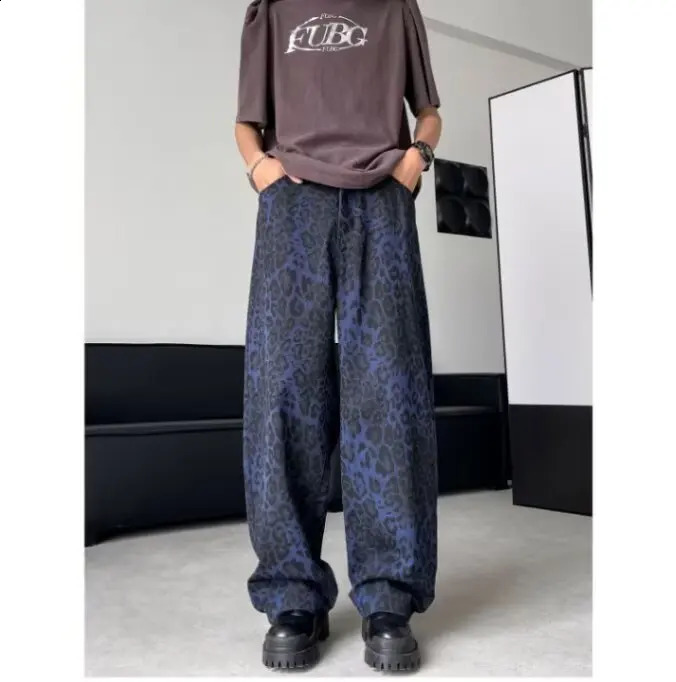 American Blue Panther Printed Jeans American Hip Hop Mens Pants Street Clothing Pocket Y2K Mens Retro Harajuku Trou 240829
