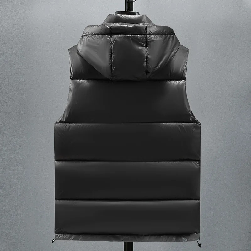 Wxw3643 black gray beige down jacket mens zipper sleeveless ultrathin winter vest hooded sweatshirt 240828