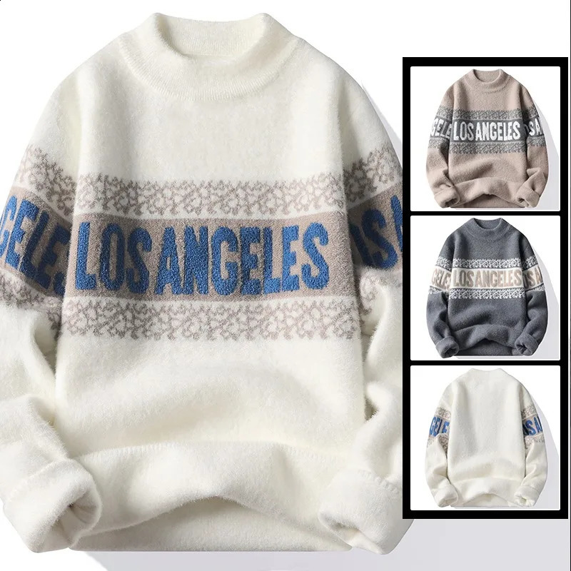 Mens crystal mink sweater knitted fashion letter printed pullover sweater 240829