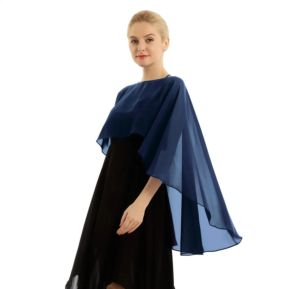 Women Soft Chiffon Solid Pullover Capes Shawl Hi-low Hem Thin Shrug Wedding Bridal Bridesmaid Evening Prom Party Dress Ponchos 240828