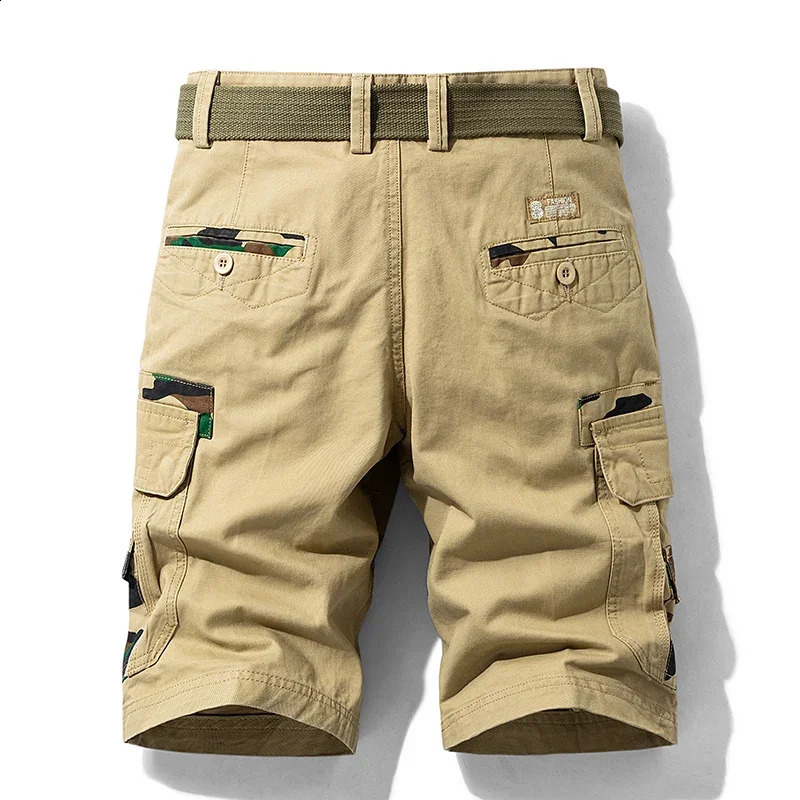 Mens cargo cotton camouflage shorts with large pockets suitable for summer beach runners to wear mens clothing on the shoulders excluding belt 240828 - view 3