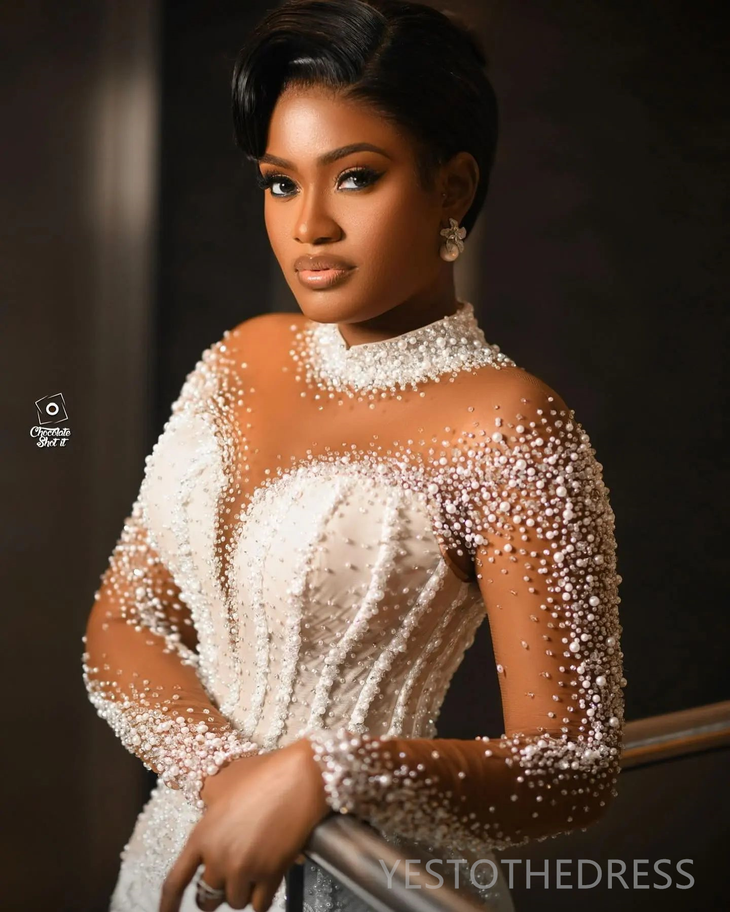 R&W 2024 Plus Size Dress Bride urious Mermaid Wedding Dresses Bridal Gowns High Neck Long Sleeves Illusion Pearls Beaded Marriage For Black Women D269