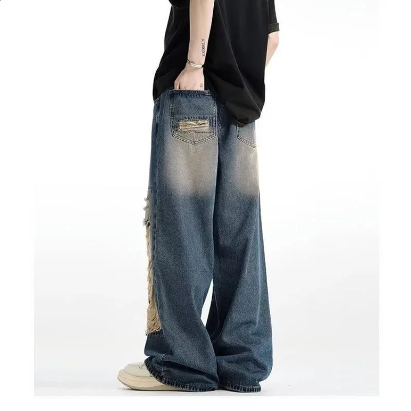 American jeans vintage jeans ripped jeans mens jeans loose jeans straight leg pants 240829