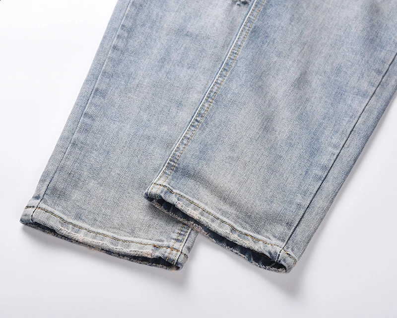 Harajuku Streetwear Washed Hole Jeans for Men Straight Frayed Distressed Mens Denim Trousers Hip Hop Loose Pencil Pants 240826Z