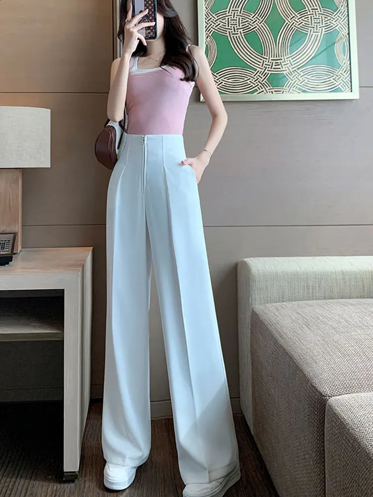 JXMYY Pure Relief High Waist Zipper Loose Pullband Thin Womens Wide Leg Straight Set Ultra Edition Trouser 240827