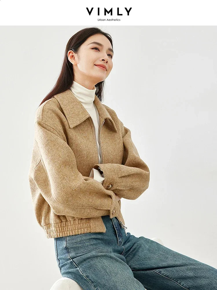Vimly Cropped Quilted Womens Jacket Winter Short Wool Coat Office Womens Casual Elegant Coat Womens Coat M5606 240828