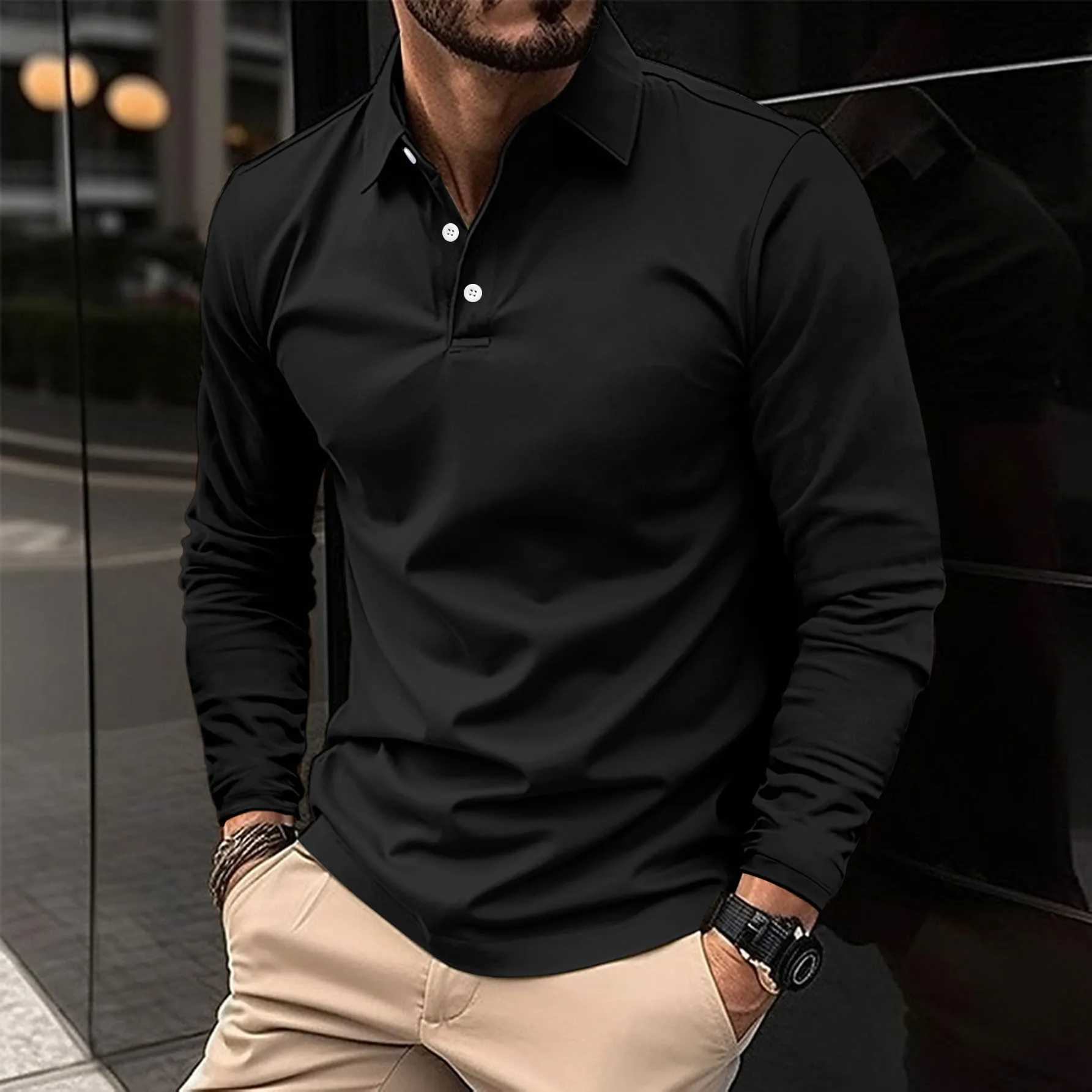 Man Long Sleeve Polo Solid Leisure Comfy Casual Loose Bakery Restaurant Lapel Shirt Catering Cafe Supermarket WorkwearXJ240906