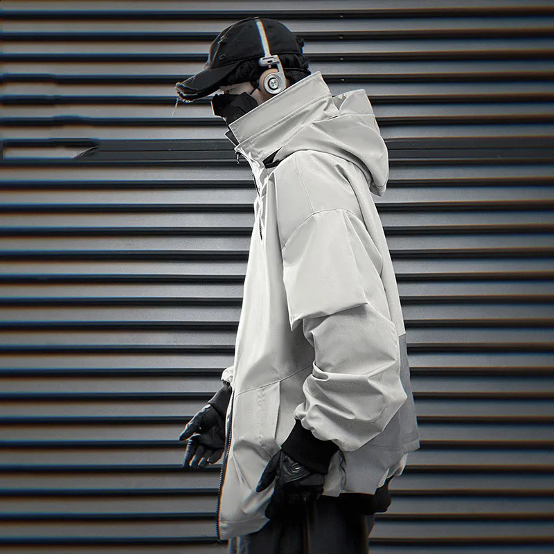 HKSH Heavy Industry Autumn Winter Mens Hidden Hooded Jacket Patchwork Loose Casual Stand Collar Zipper Trendy Sweatshirt HK2460 240828