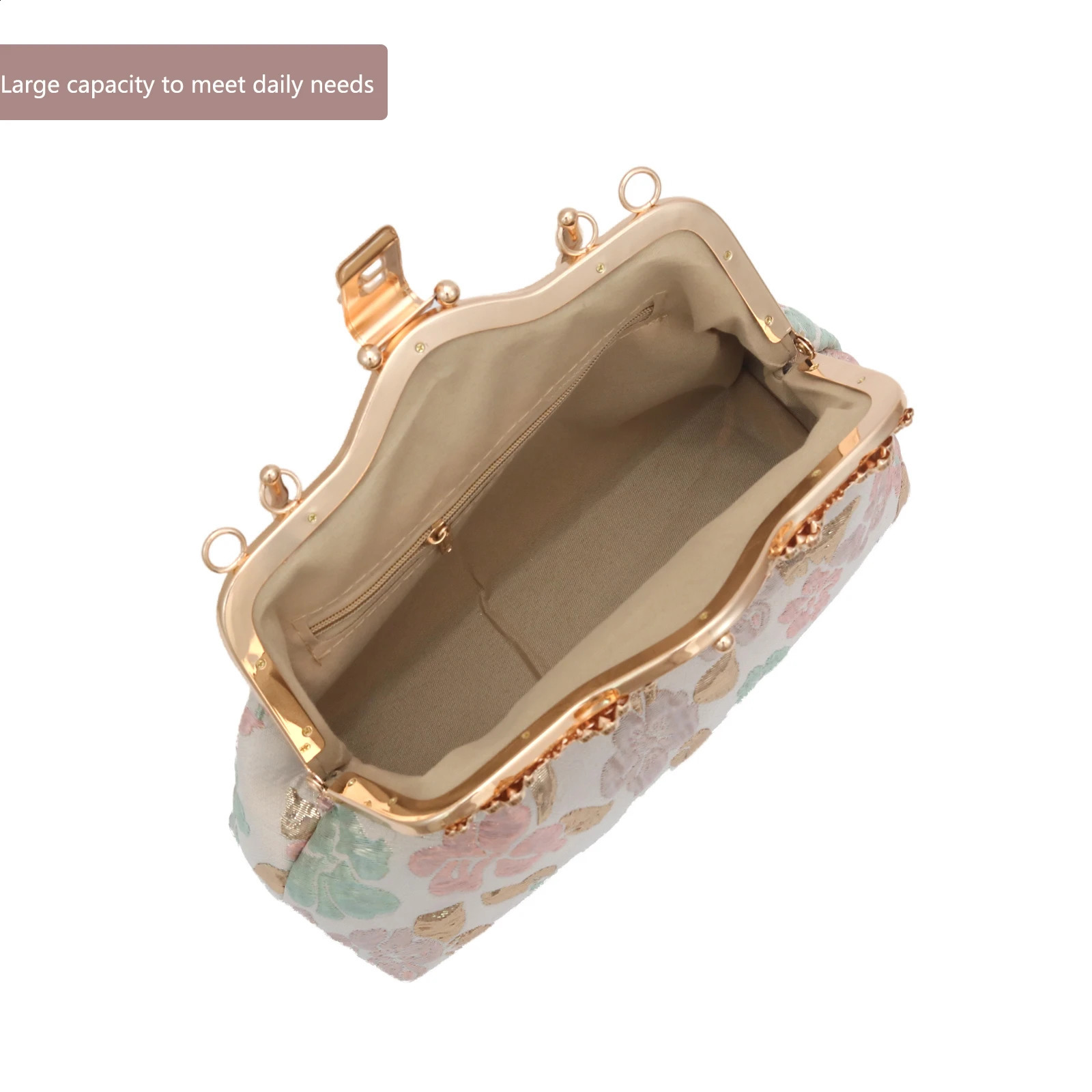 YEBON Bright Relief Flower Womens Clutch Kiss Lock Evening Bag for Wedding Party Prom with Strap Pearls 240828