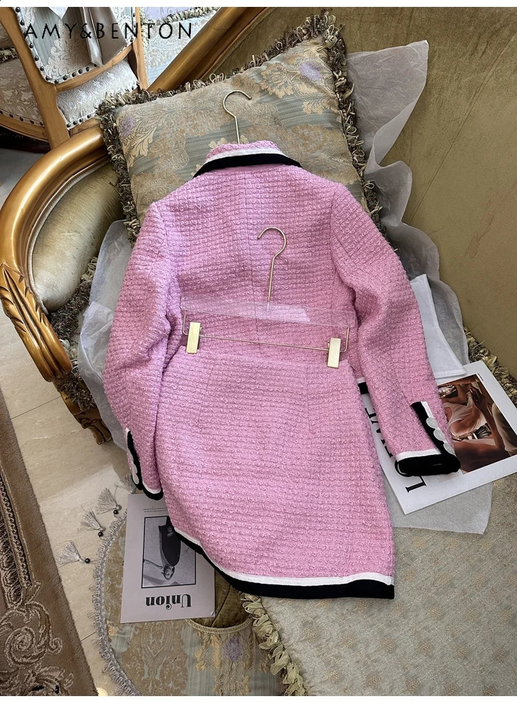 Elegant and graceful early spring collar single chest coarse woolen coat mini Aline tight fitting outfit sweet highend twopiece set womens clothing 24