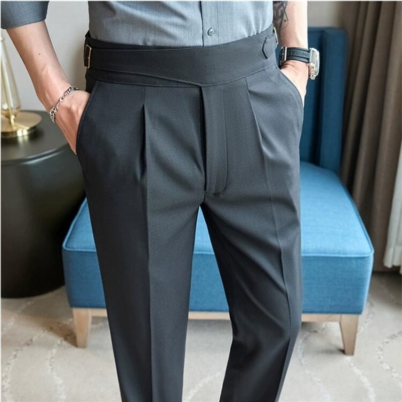 British style Naples high waisted casual dress pants high-quality and fashionable mens slim fit simple social party set pants 36-28 240828