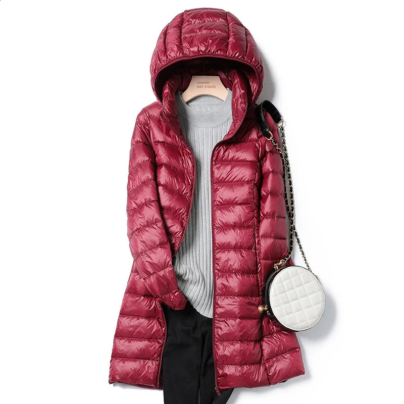 Winter Womens Korean Fashion Slim Remove Hooded Parka Fashionable Outerwear Down Jackets Long Light Thin Coat Puffer Jacket 240829