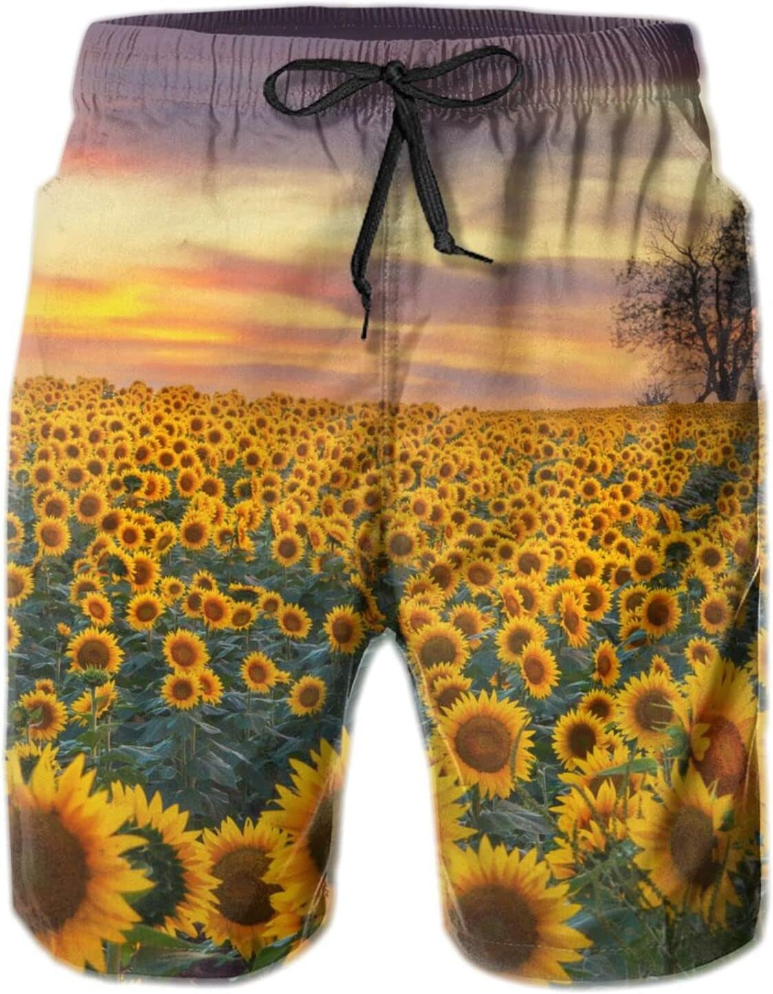 Mens Shorts 3D Printing Pattern Sunflower Fields Bloom Swim Trunks Quick Dry Beach Pants For Men Fashion Board Swimwear