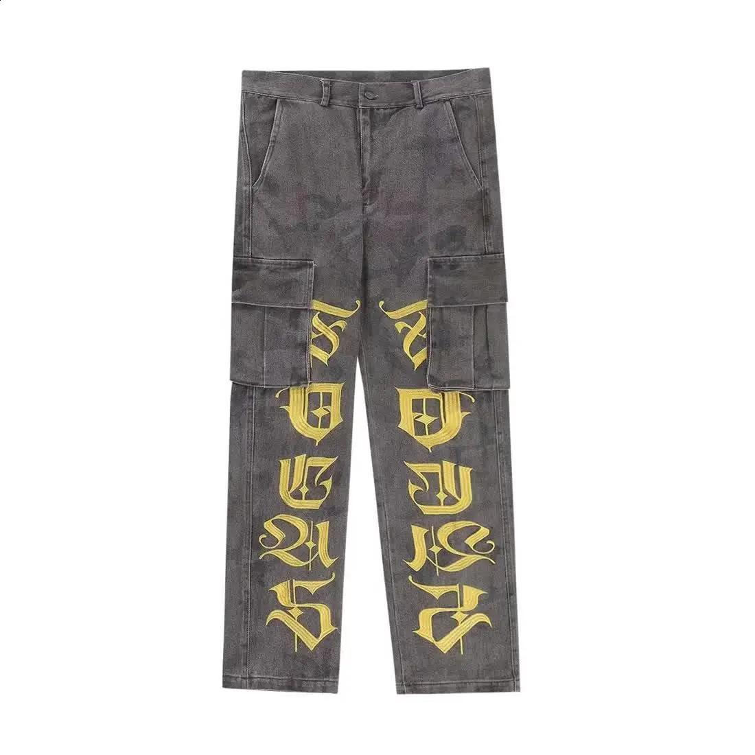 American Camouflage Multi Pocket Work Jeans Mens Trendy Automatic Loose Fashion Retro Straight Through Trendy High Street Pants 240829