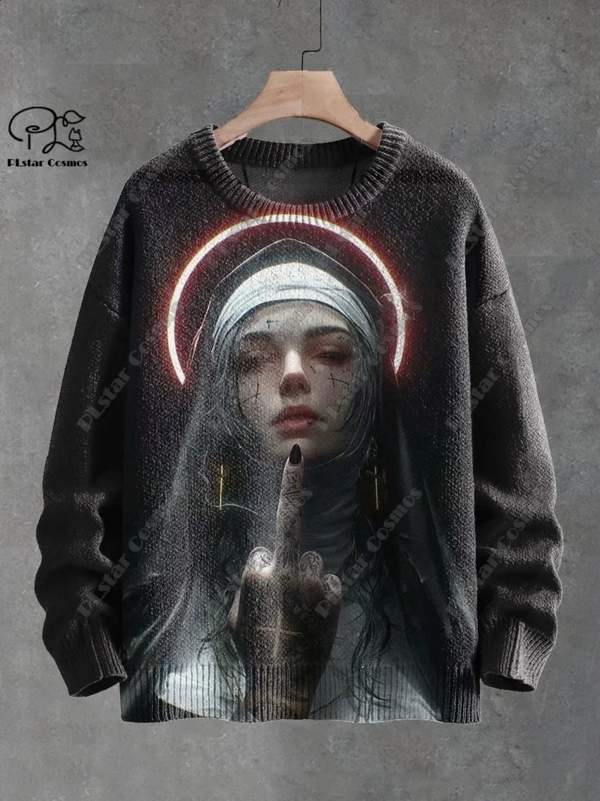 3D Printing Halloween Custom Series Horror Ghost Skull Witch Black Cat Pattern Ugly Sweater Street Casual Winter Sweater W-8 240829