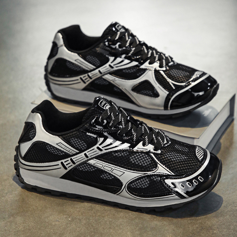 Style Men's Retro Thick Soled Sports Sneakers Men Breathable Casual Sier Lace Up Shoes