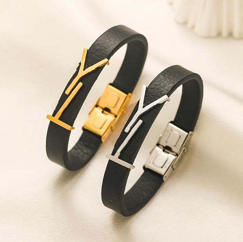 Fashion Designer Bracelet Luxury Charm Leather Bracelet Gold Silver Plating Stainless Steel High Quality Jewelry Bracelet For Women Metal Bracelets