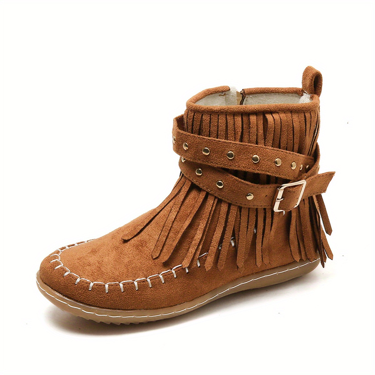 Fashion Comfortable Women's Tassel Short Boots with Metal Beads and Side Zipper Size 36-43
