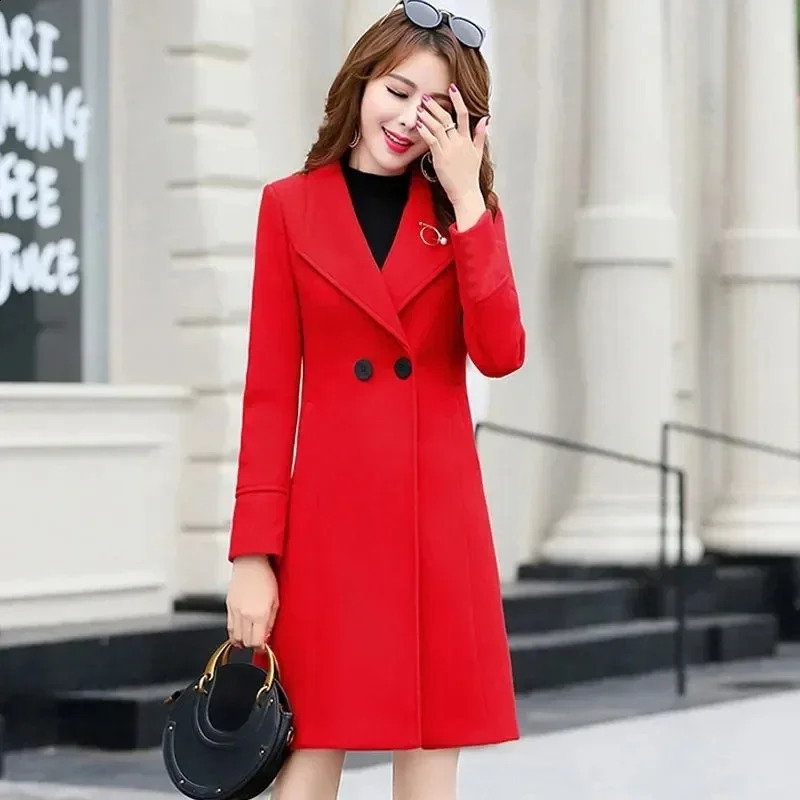 Fashionable autumn mid length wool coat for women Korean anti pilling set collar long coat for women ultra-thin loose jacket 240828