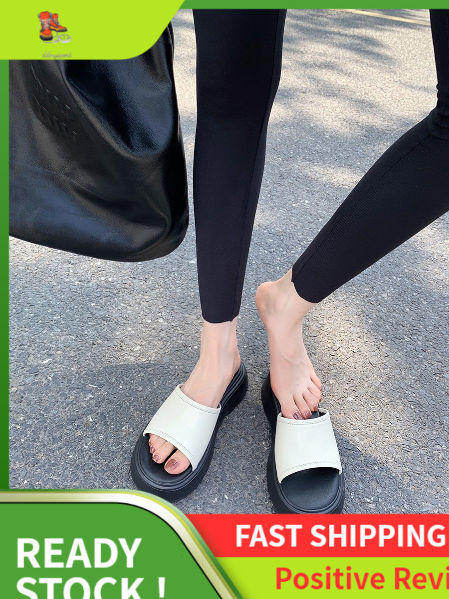 Ddmysports Grape Mom S Summer Outerwear Fashion Simple Round Ead Thick Bottom Wide Face Casual One Step Leather Slippers For Women OUTDOOR