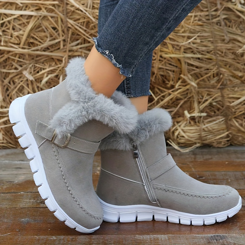 Cozy Winter Thermal Insulated Snow - Wm Plush ed, Fluffy Trim, Side Zipper, Water Resistant, Anti-Slip, Comfortable Ankle Boots for Womens Cold Weathe