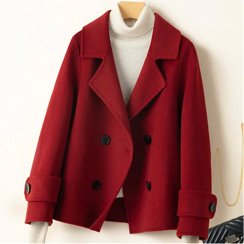 UHYTGF high-end double-sided cashmere coat womens double-layer chest casual spring autumn 100% wool jacket womens short jacket 2620 240828