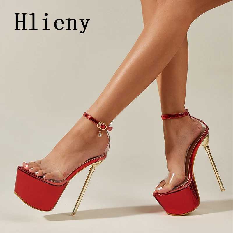 Hlieny Summer Sexy PVC Transparent Open Peep Toe Platform High Heels Buckle Strap Sandals Womens Nightclub Pole Dance Shoes W250514