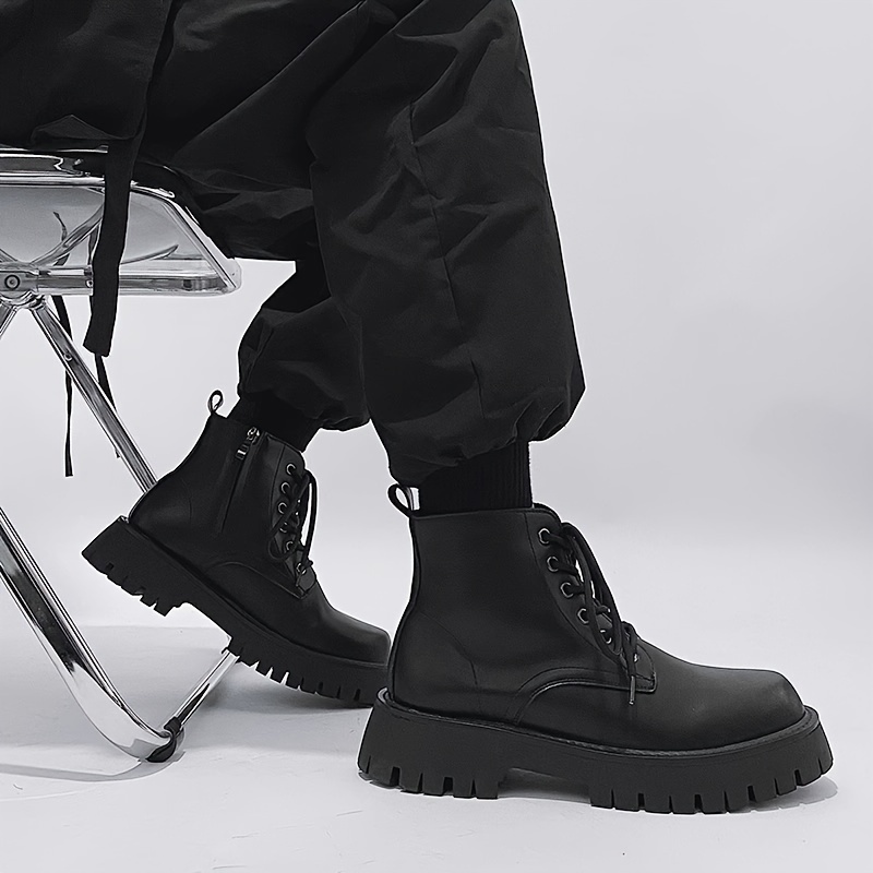 Men's Fashion Round Toe High Top Boots Martin Boots- Waterproof PU Upper, Non-slip PVC Sole, EVA Insole, Side Zipper Closure,Casual, Outdoor Acti