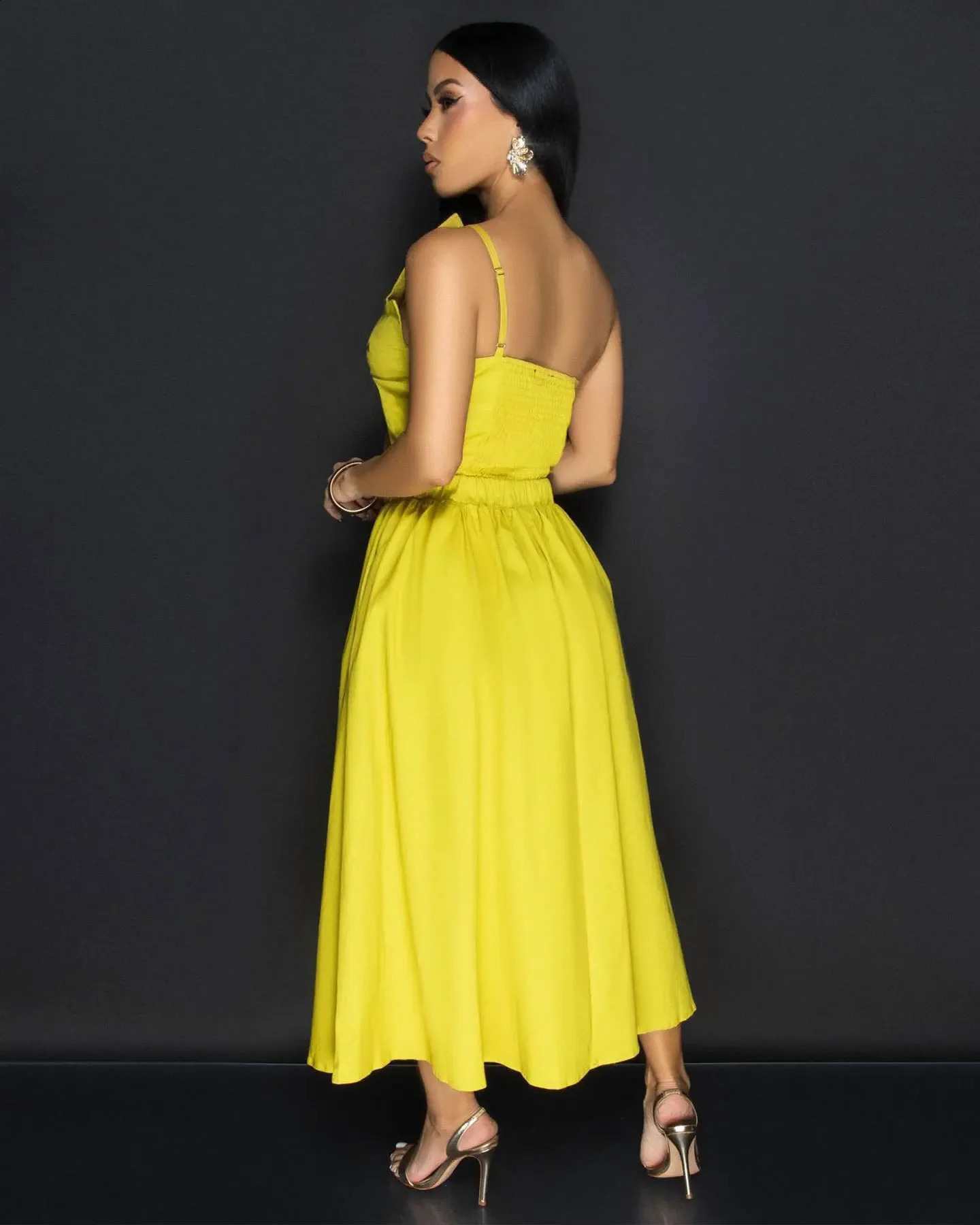 CM.YAYA Women Big Petal Front Strapless Midi Long Dress Summer Street Vestidos Sexy Party Evening Chic Big Swing Dresses 240828