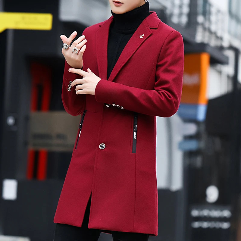 Claret Red Long Trench Coats For Mens Fashionable Slim Fit Burgundy Overcoats Mens Black Long Jackets Steampunk Style Clothing 240828