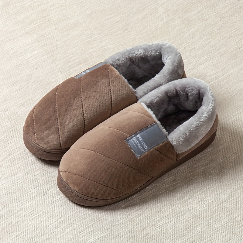 Men's Winter-Ready Slip-On Slippers - Cozy Plush Footwear with Non-Slip Grip, Casual Round Toe Home Shoes slipper